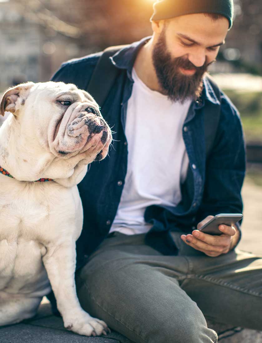 man viewing checking account with free online banking app